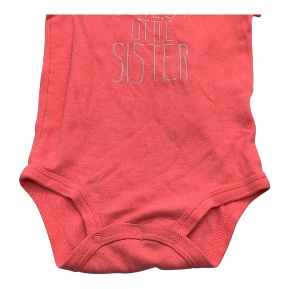 Carter's Baby Girls Bodysuit 12M Bright Orange Coral Cutest Little Sister Tee - Picture 3 of 7